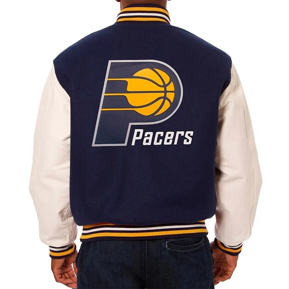 Indiana Pacers Navy and White Varsity Jacket