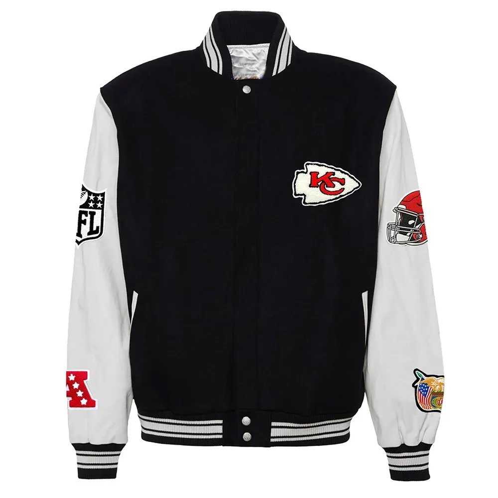 JH Kansas City Chiefs Varsity Black and White Jacket