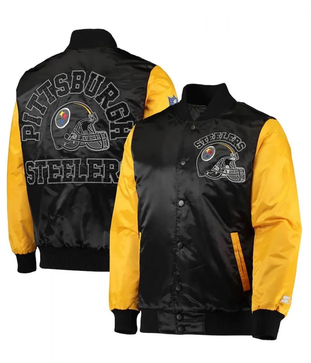Locker Room Pittsburgh Steelers Throwback Satin Black and Yellow Jacket