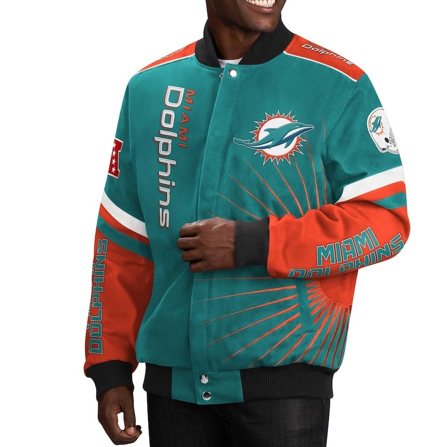 Men's G-III Sports Aqua Miami Dolphins Full-Snap Varsity Jacket