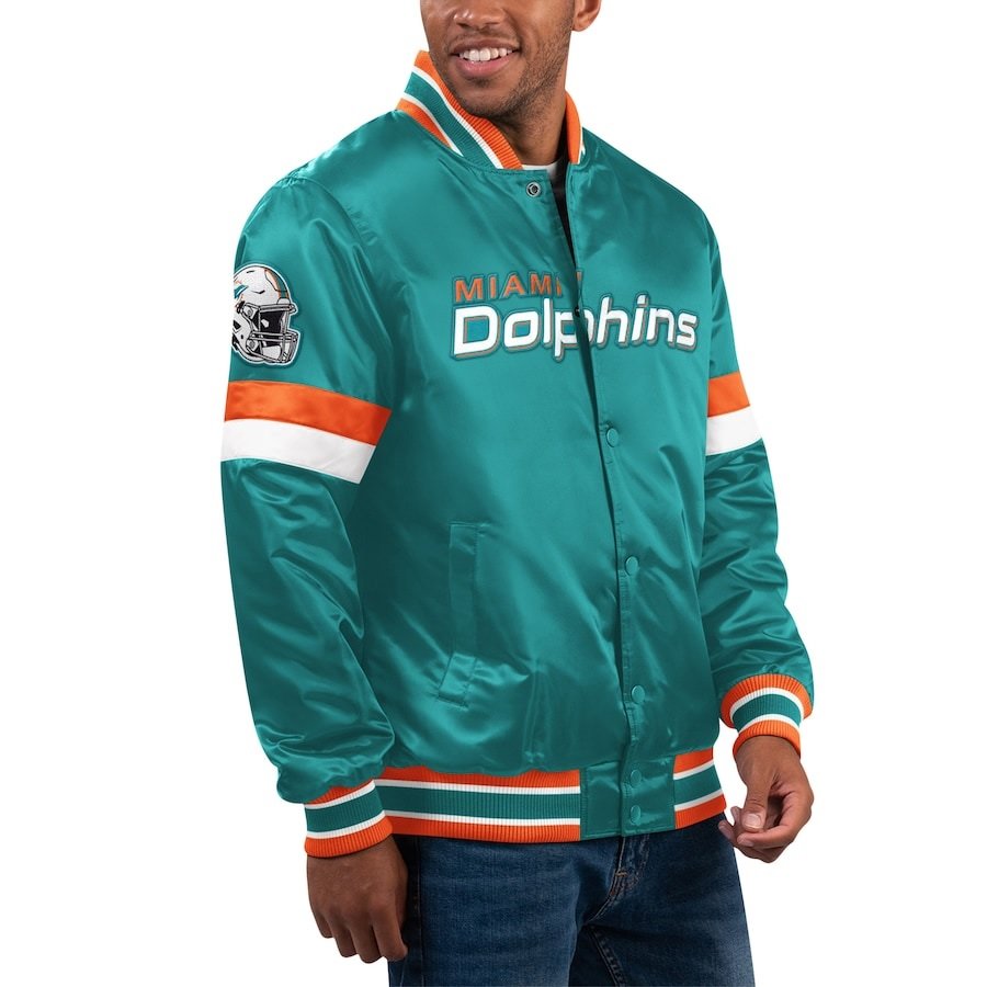 Men's Starter Aqua Miami Dolphins Home Game Satin Jacket