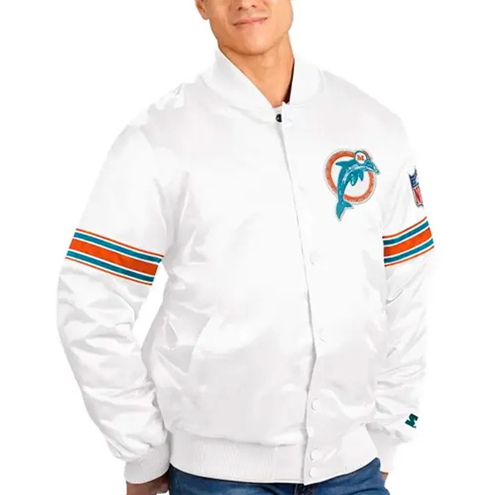 Miami Dolphins The Power Forward White Full-Snap Satin Jacket