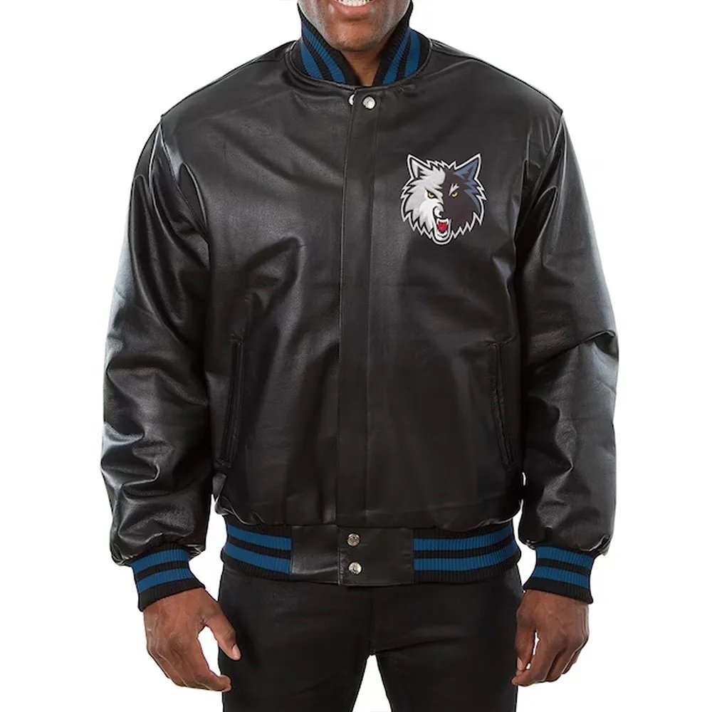 Minnesota Timberwolves Domestic Team Color Black Leather Jacket