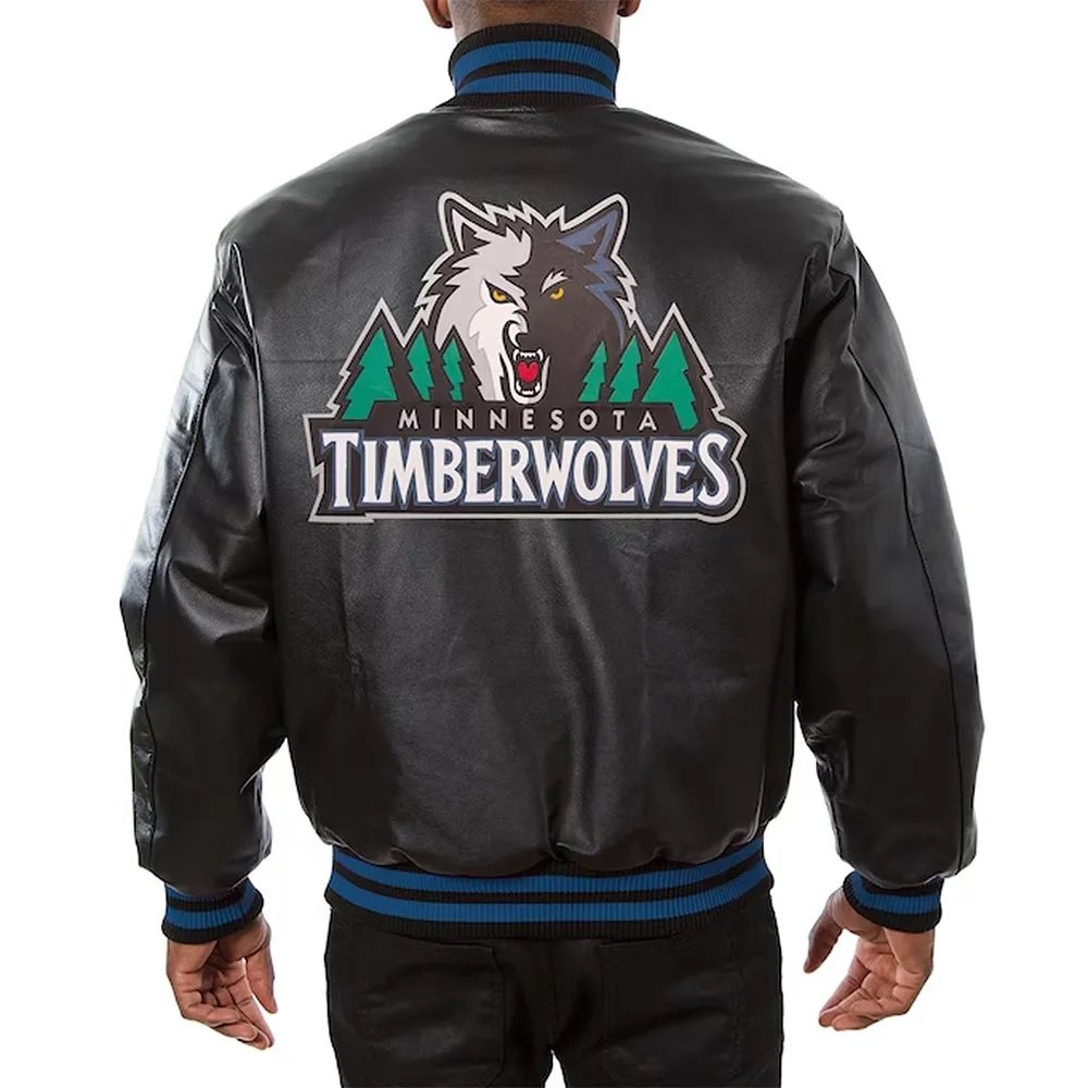 Minnesota Timberwolves Domestic Team Color Black Leather Jacket