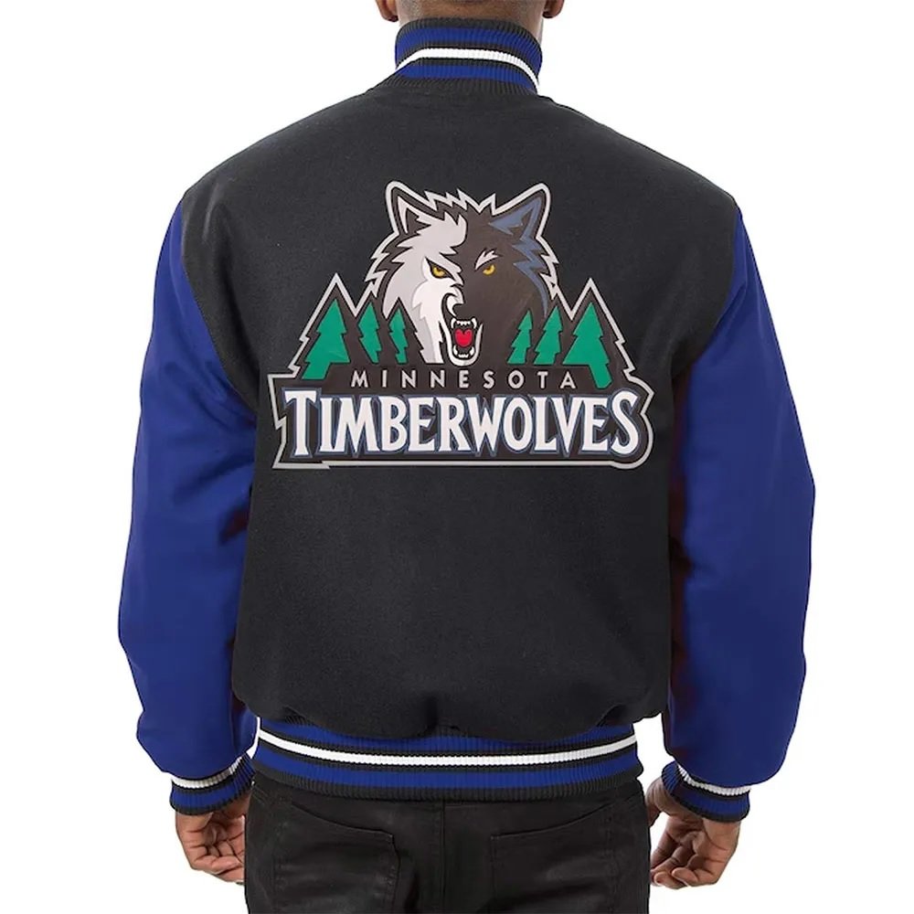 innesota Timberwolves Domestic Varsity Black and Royal Varsity Jacket