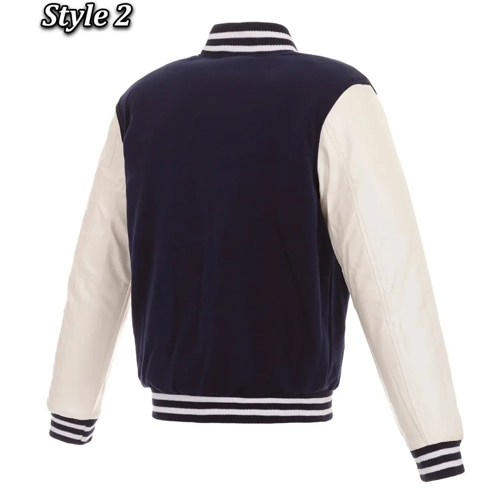 Minnesota Timberwolves Navy and White Varsity Wool & Leather Jacket