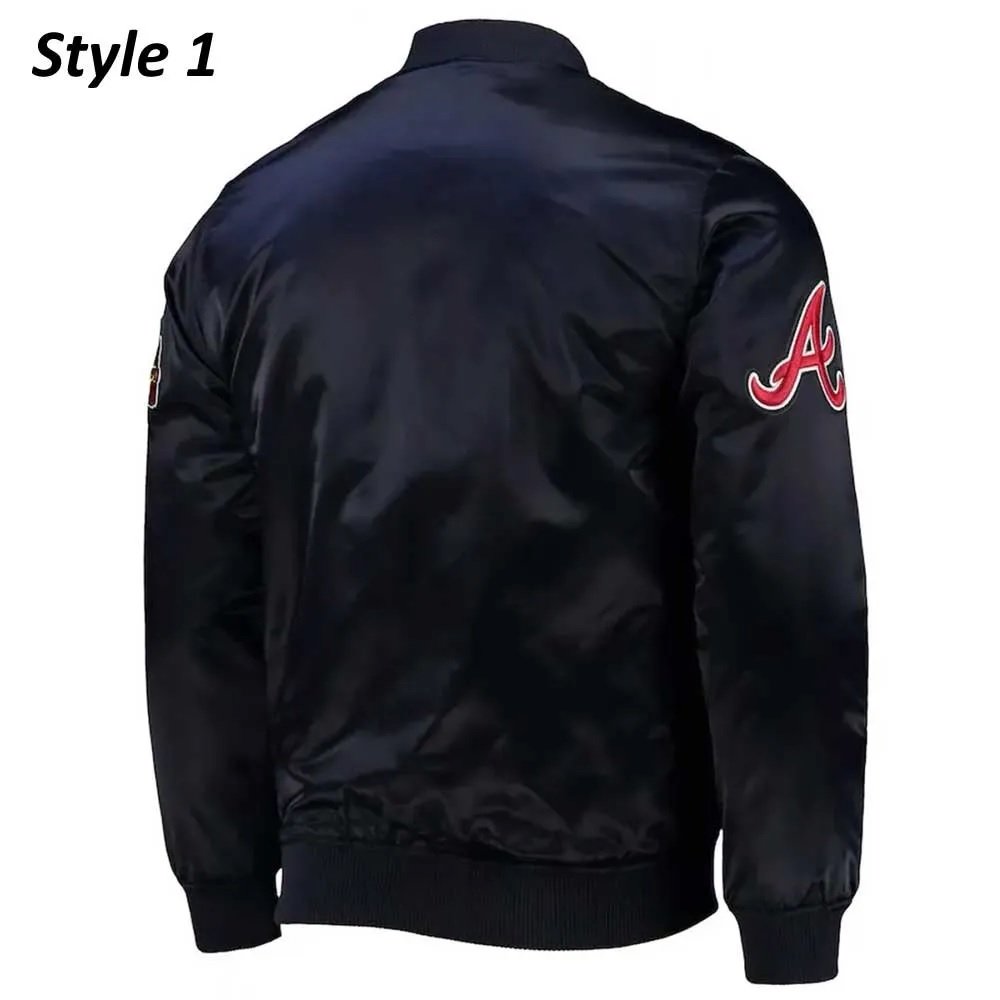 Navy Wordmark Atlanta Braves Full-Snap Satin Jacket