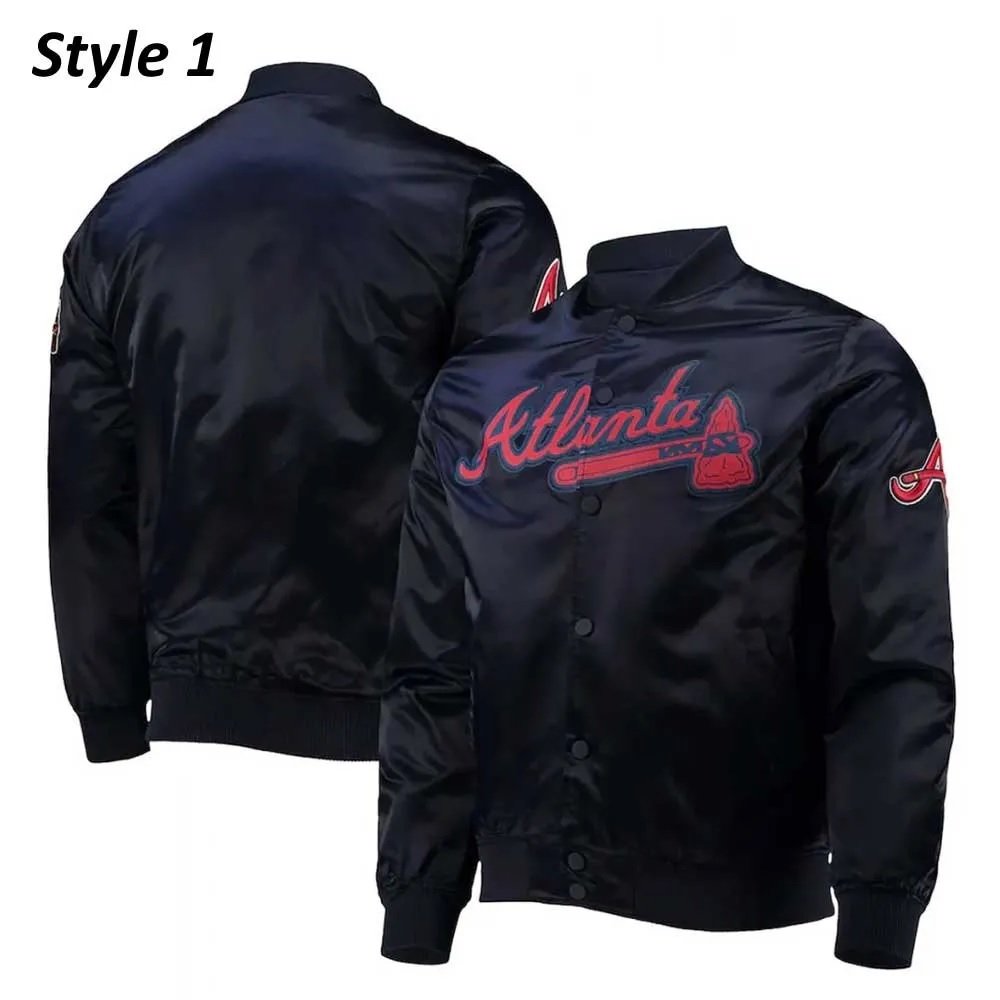 Navy Wordmark Atlanta Braves Full-Snap Satin Jacket