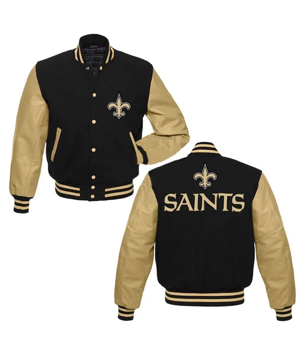 New Orleans Saints Letterman Black Gold Jacket