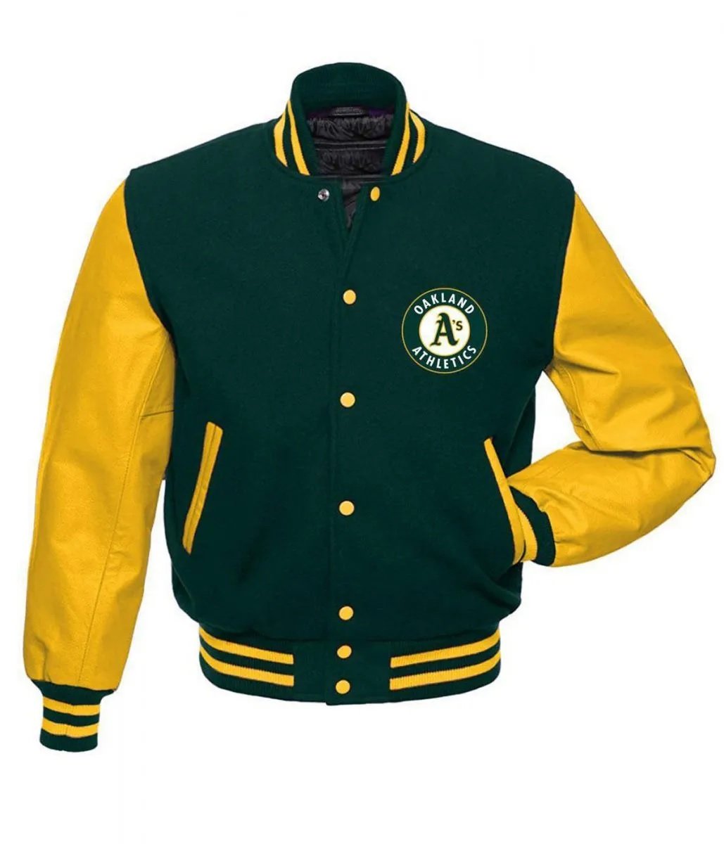 Oakland Athletics MLB Yellow and Green Letterman Jacket