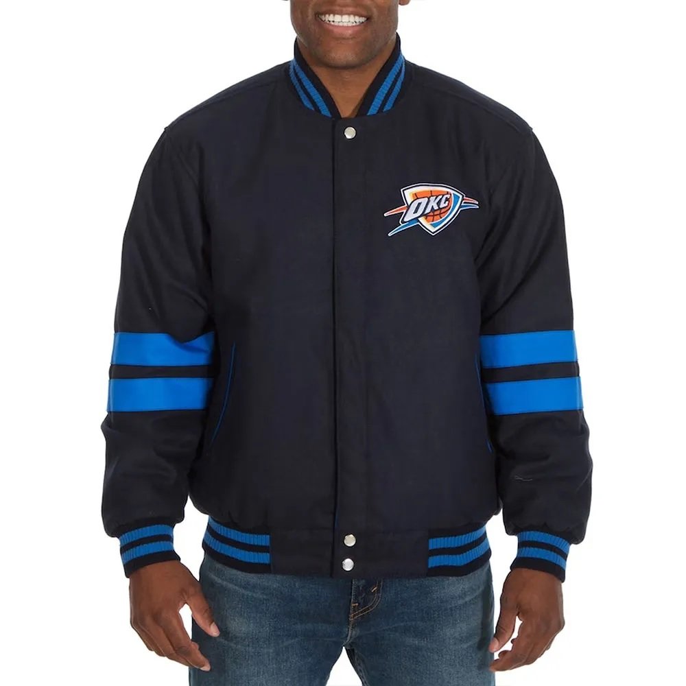 Oklahoma City Thunder Striped Varsity Navy Wool Jacket