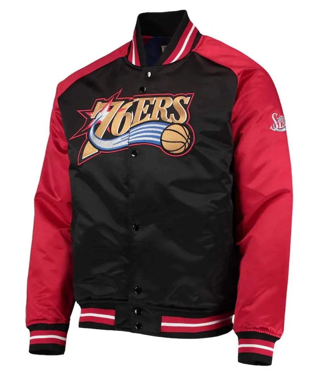 Philadelphia 76ers Hardwood Classics Reload 3.0 Black/Red Satin Jacket