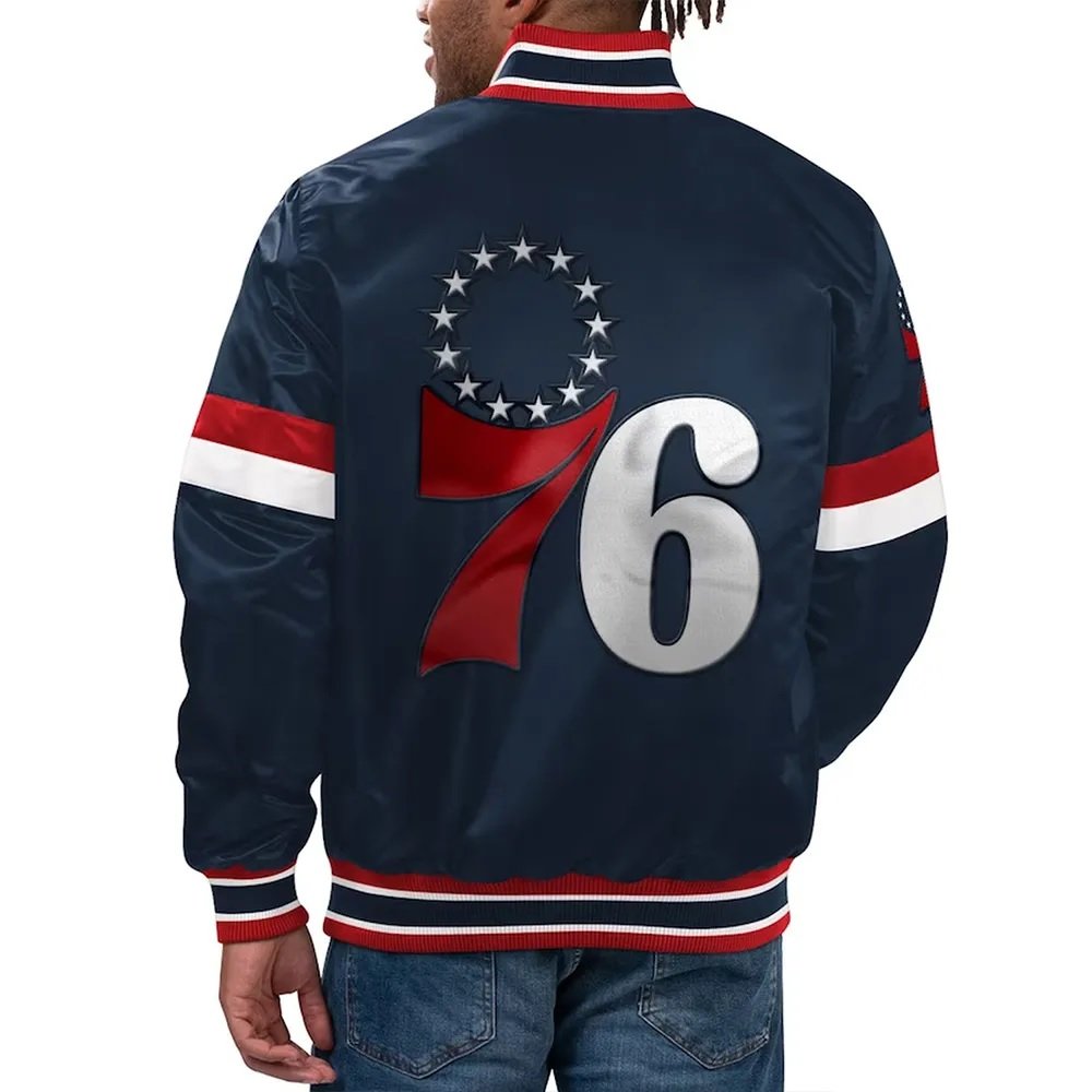 Philadelphia 76ers Home Game Navy Satin Jacket