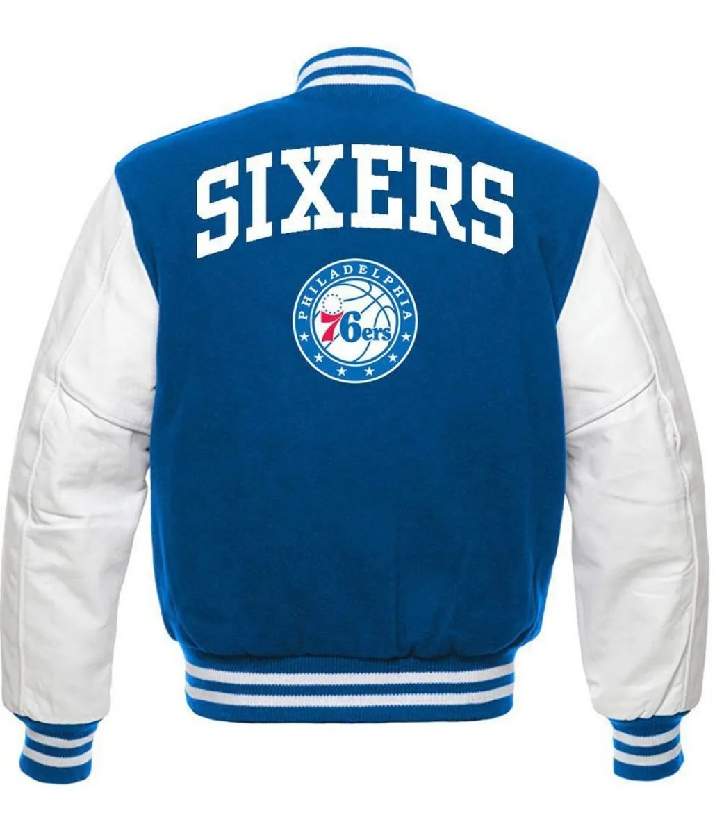 Philadelphia 76ers Letterman Blue and White Jacket