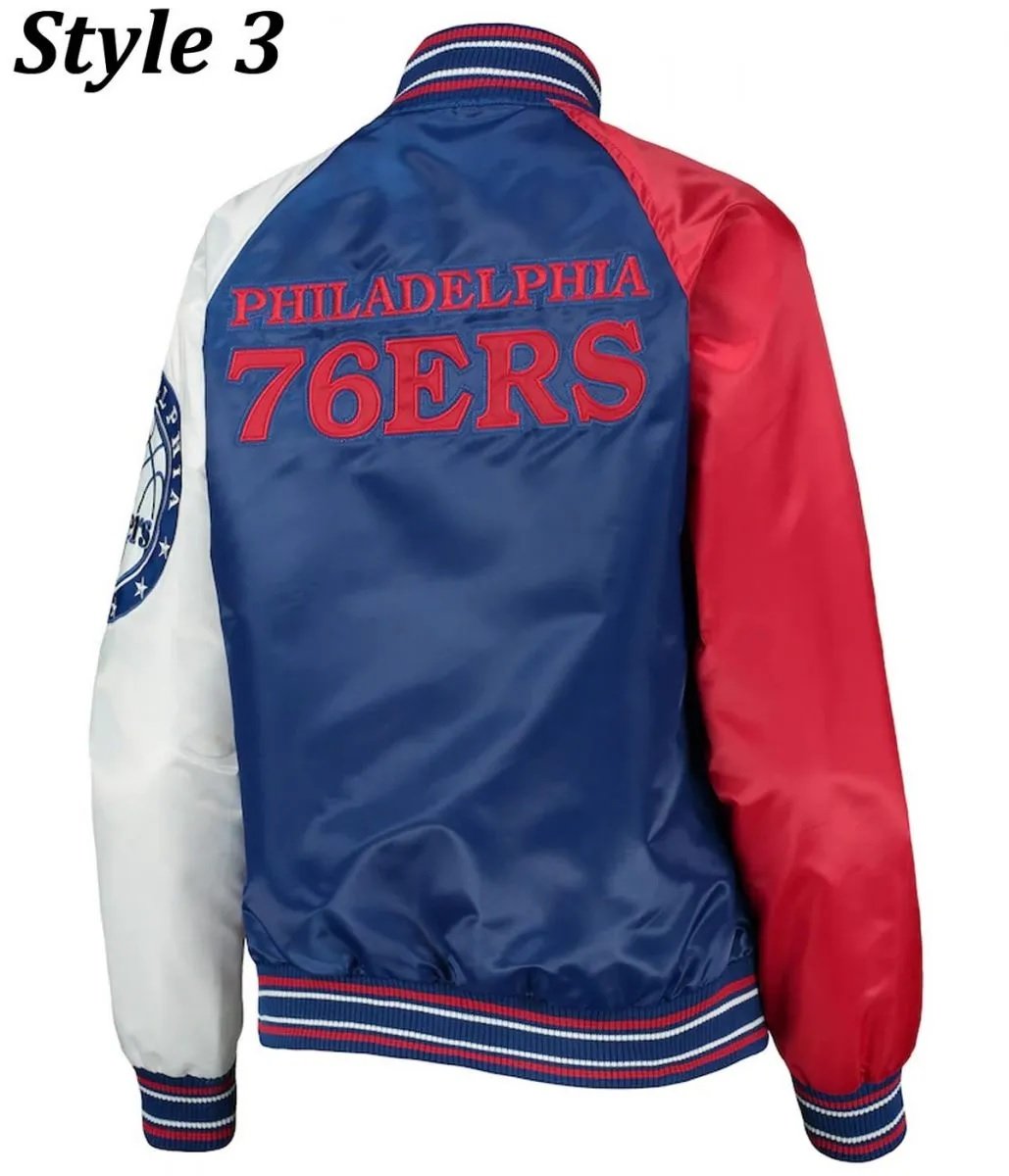 Philadelphia 76ers Red and Royal Blue Varsity Satin Jacket
