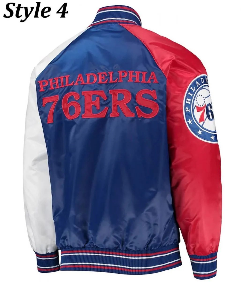 Philadelphia 76ers Red and Royal Blue Varsity Satin Jacket