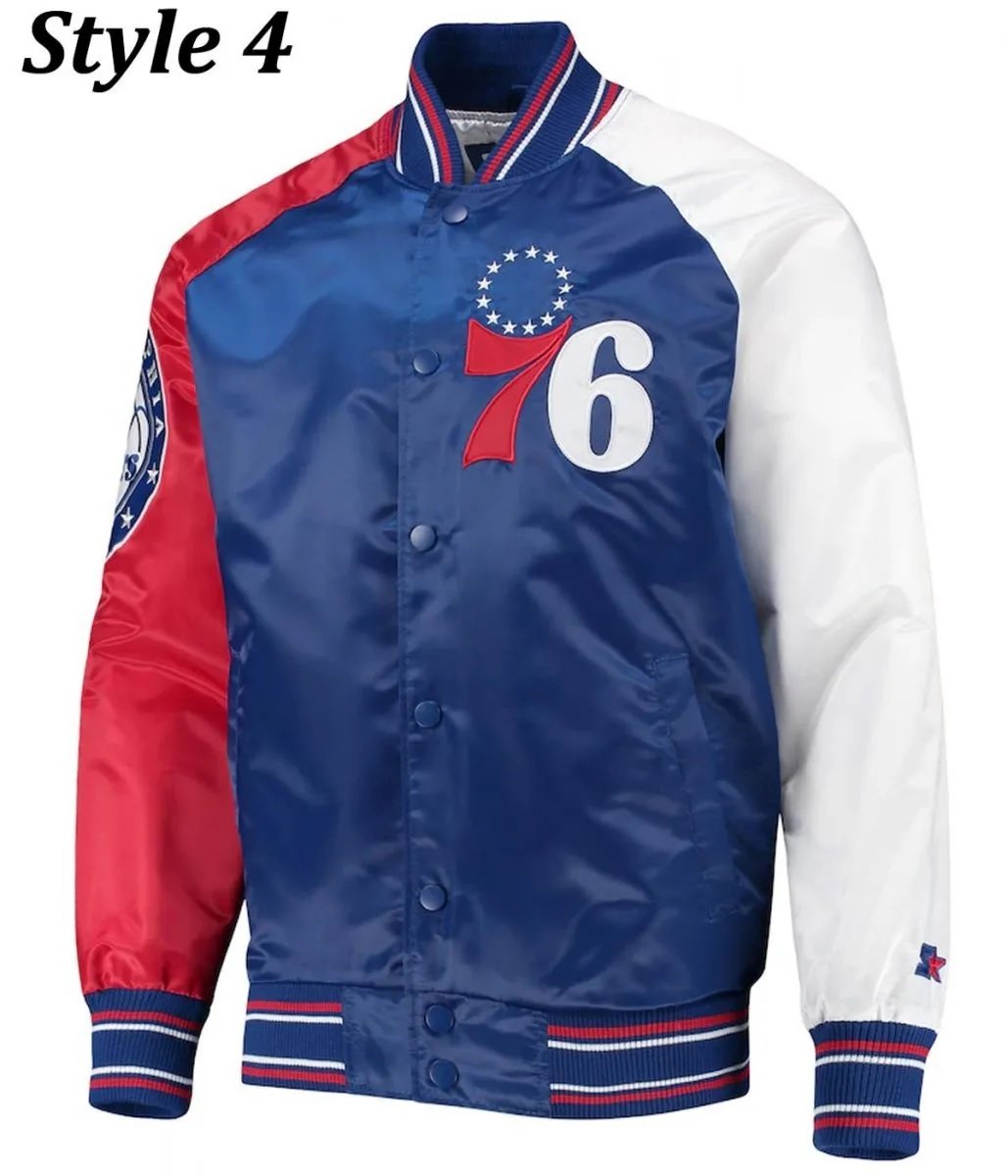 Philadelphia 76ers Red and Royal Blue Varsity Satin Jacket