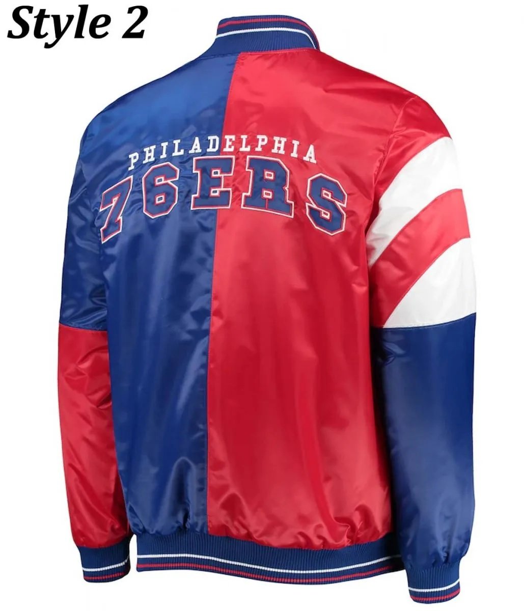 Philadelphia 76ers Red and Royal Blue Varsity Satin Jacket