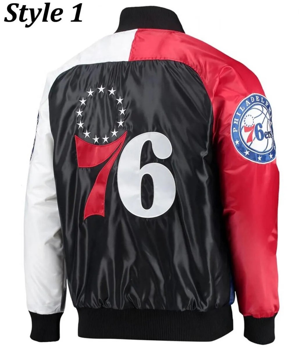 Philadelphia 76ers Red and Royal Blue Varsity Satin Jacket