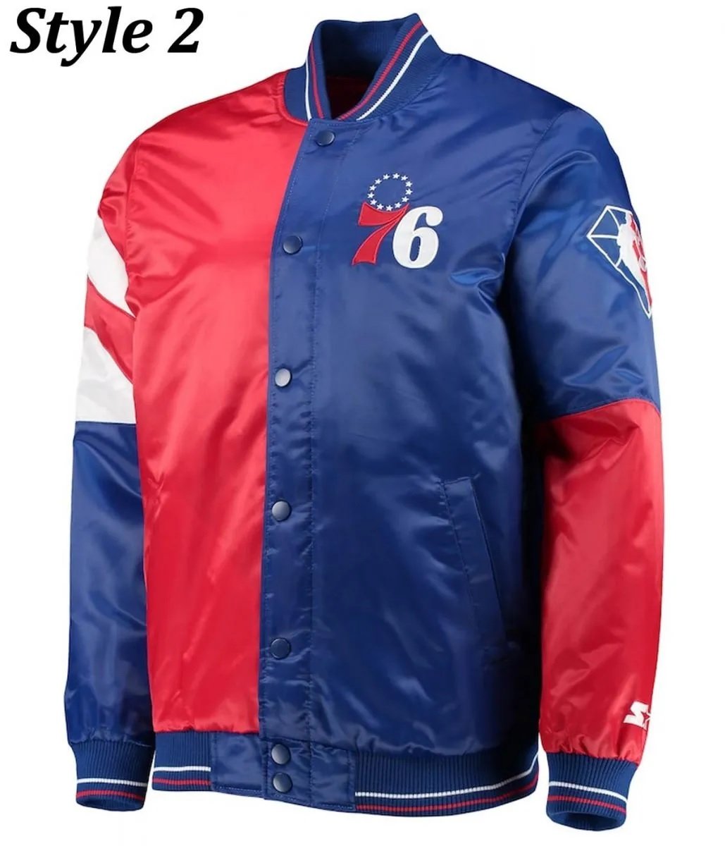 Philadelphia 76ers Red and Royal Blue Varsity Satin Jacket