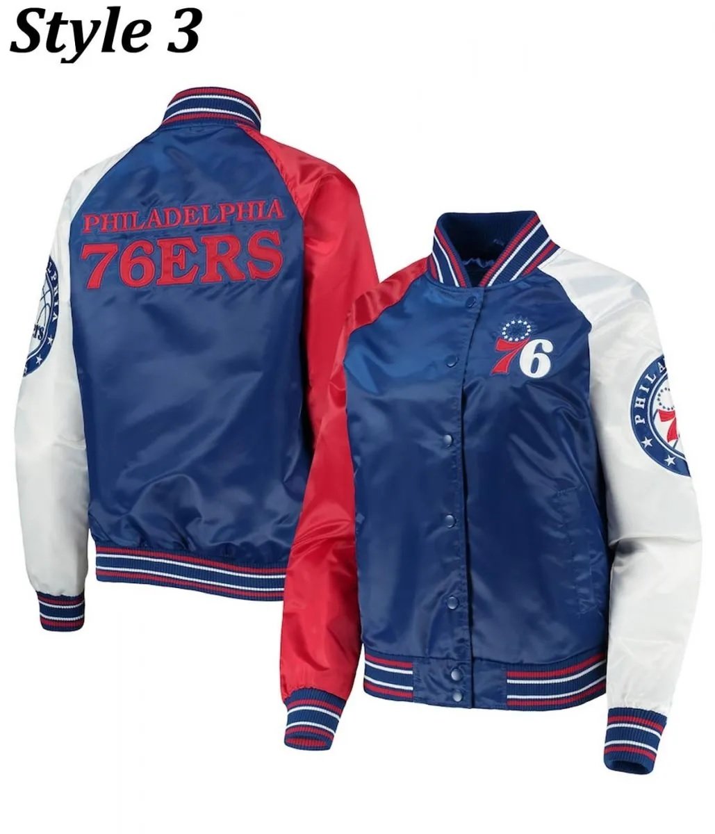 Philadelphia 76ers Red and Royal Blue Varsity Satin Jacket