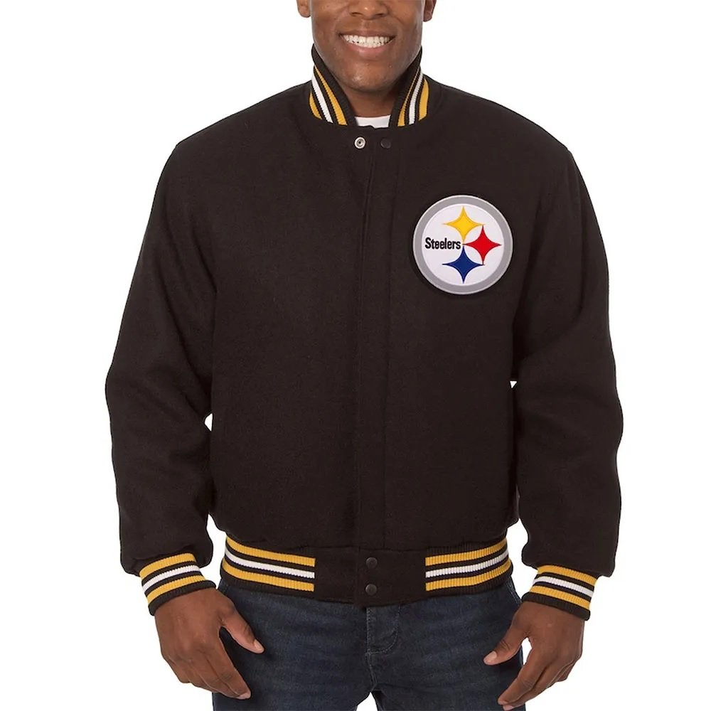 Pittsburgh Steelers Bomber Black Wool Jacket