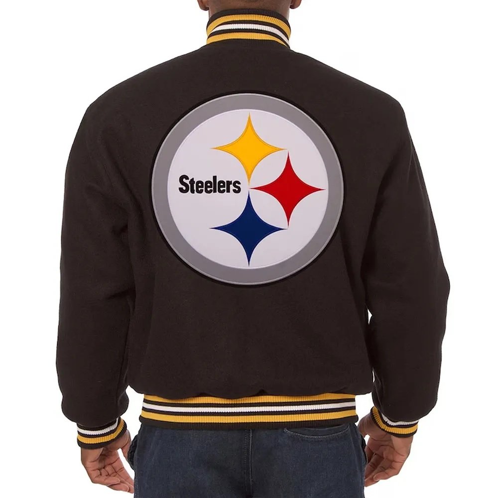 Pittsburgh Steelers Bomber Black Wool Jacket