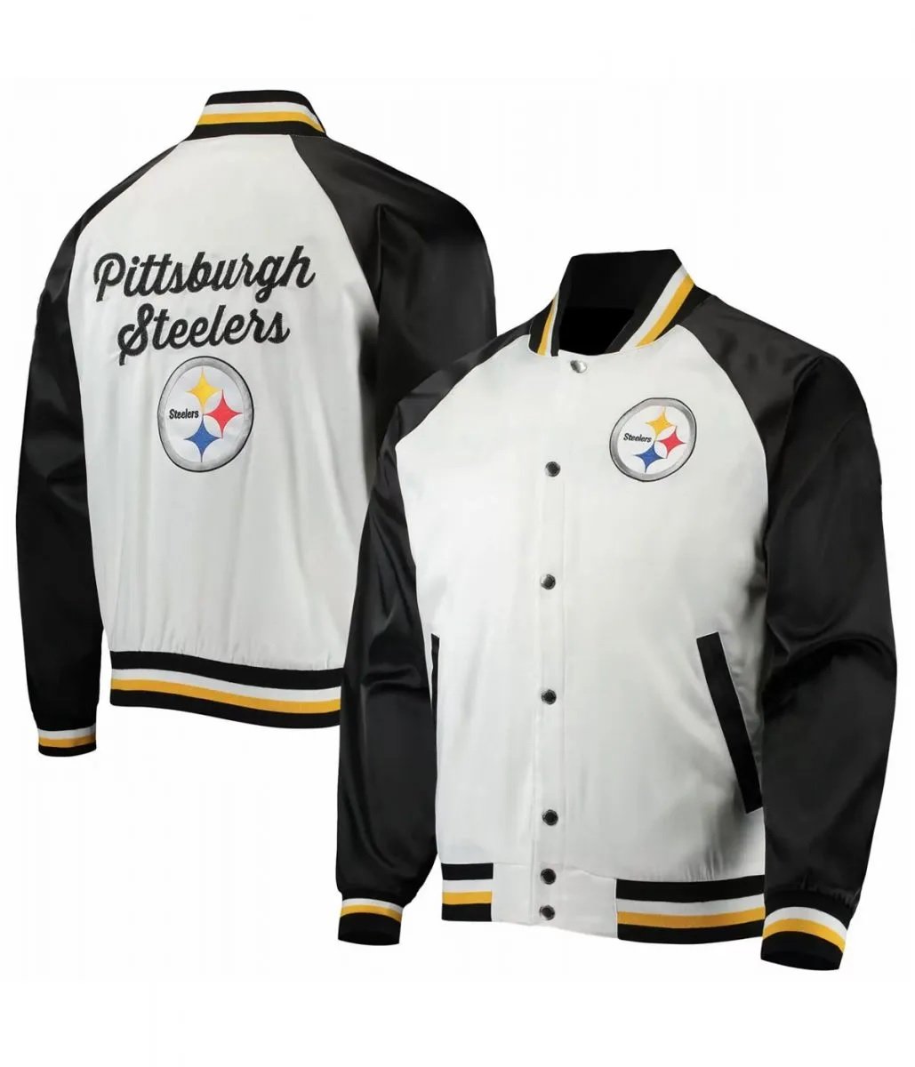 Pittsburgh Steelers NFL Satin White and Black Jacket
