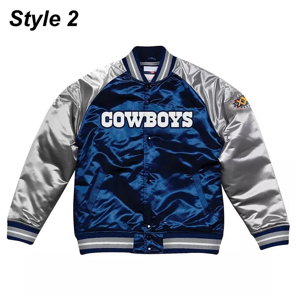 Silver Dallas Cowboys Varsity Satin Jacket