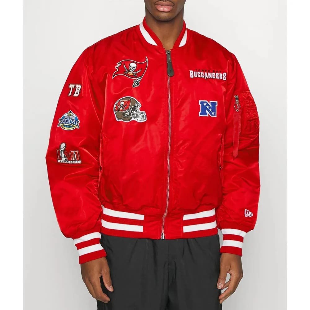 Tampa Bay Buccaneers Bomber Red Satin MA-1 Jacket