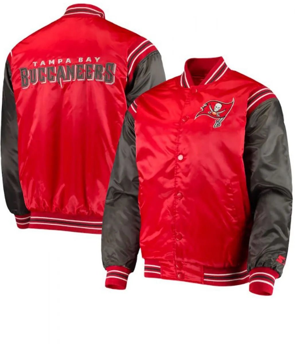 Tampa Bay Buccaneers Bomber Red and Black Satin Jacket