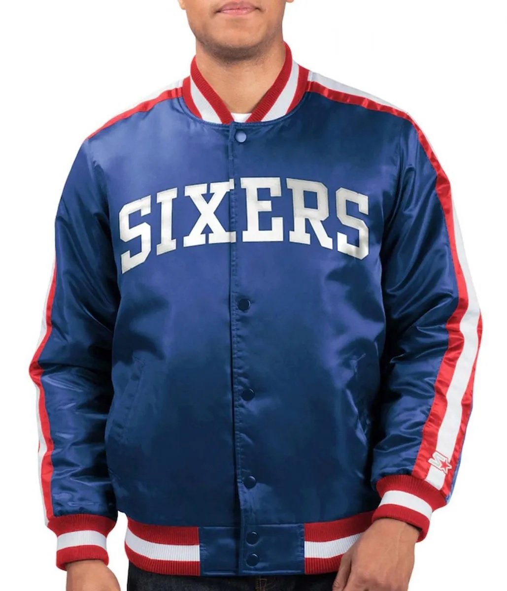 The Offensive Philadelphia 76ers Varsity Royal Blue Satin Full-Snap Jacket