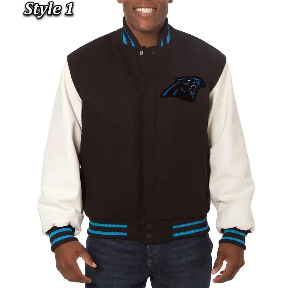 Varsity Carolina Panthers Black and White Two-Tone Jacket