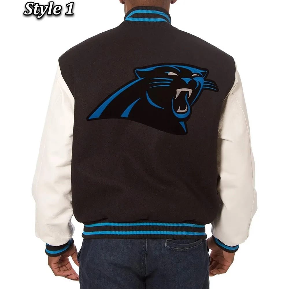 Varsity Carolina Panthers Black and White Two-Tone Jacket