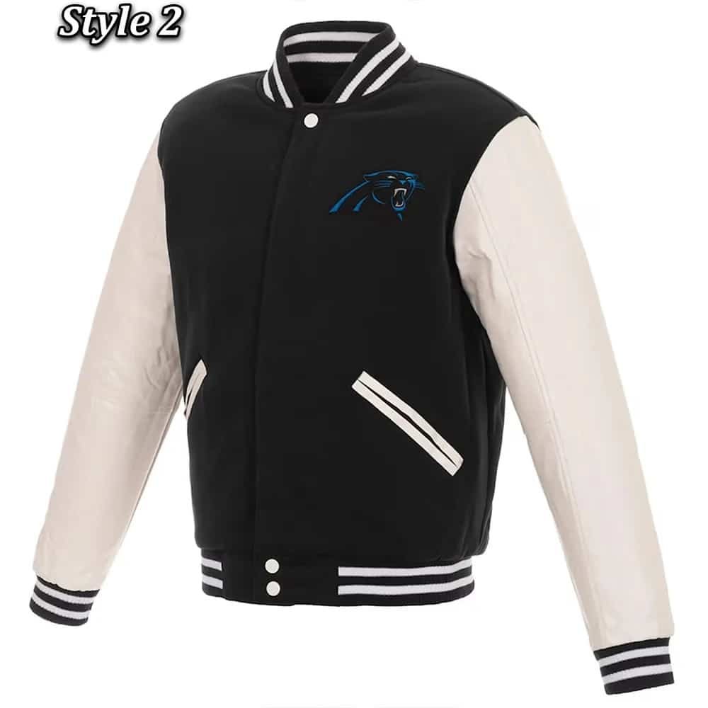Varsity Carolina Panthers Black and White Two-Tone Jacket