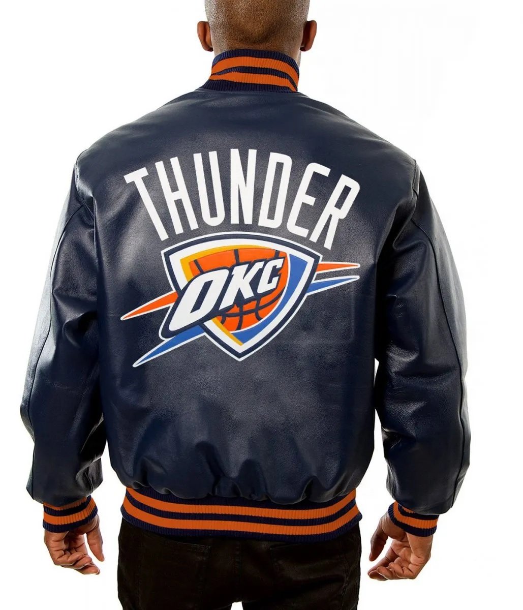 Varsity Oklahoma City Thunder Navy Blue Leather Jacket