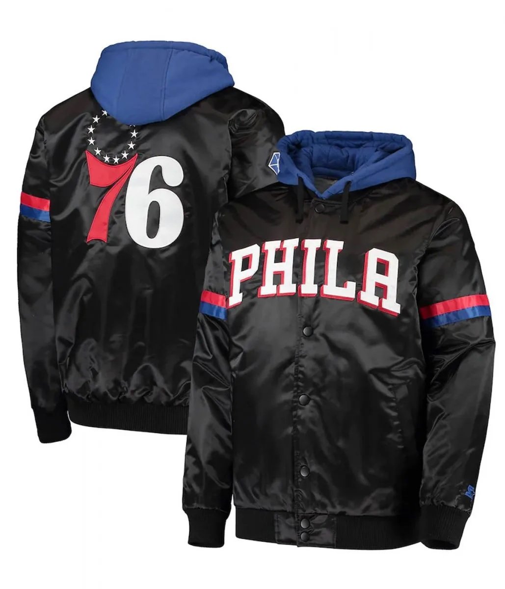 Varsity Philadelphia 76ers Black/Royal Full-Snap Hoodie Jacket