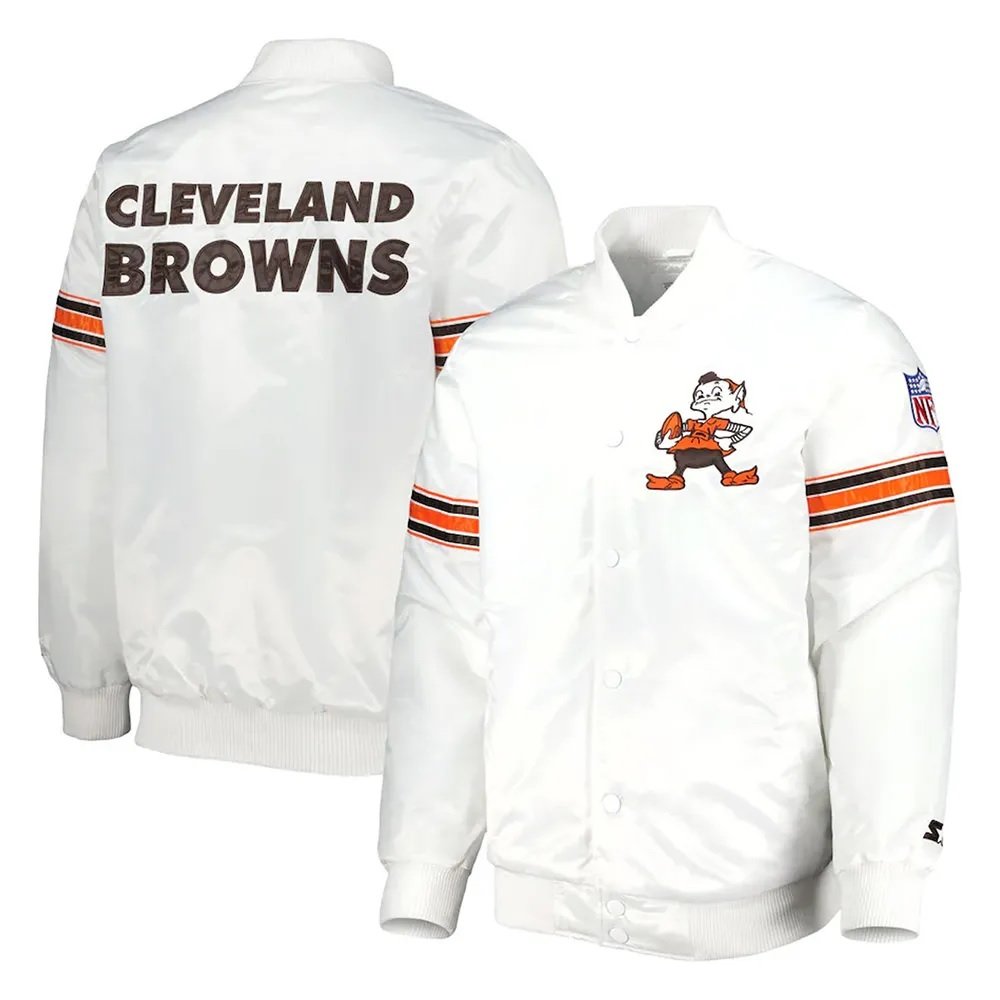 White Cleveland Browns The Power Forward Satin Jacket