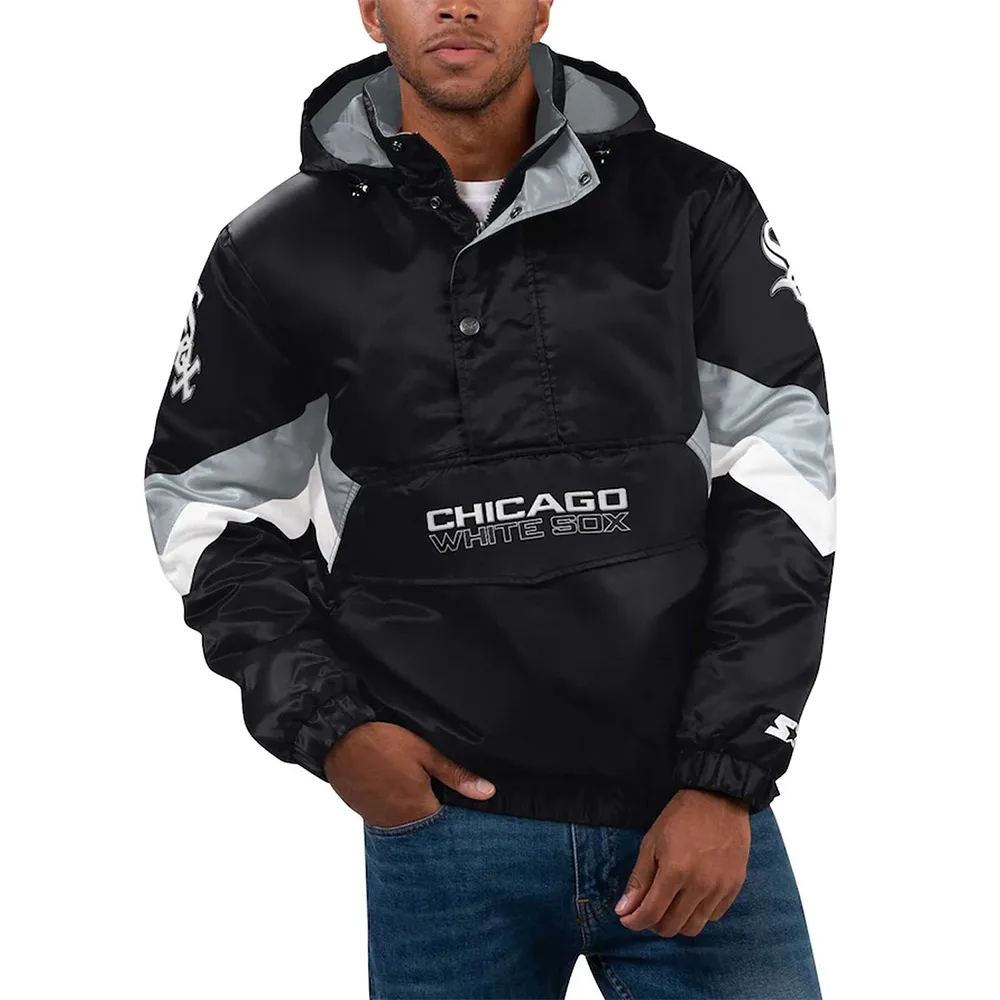 Black Chicago White Sox Force Play II Satin Hoodie Half-Zip Jacket