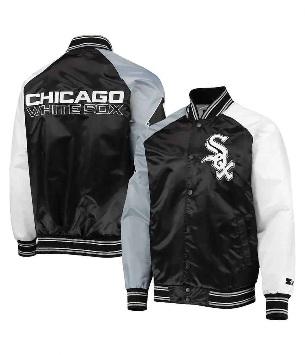 Chicago White Sox Reliever Raglan Full-Snap Black and Silver Jacket